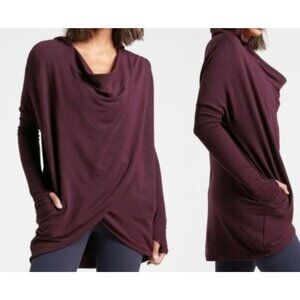 Athleta Purana Large Wrap Sweatshirt Hoodie Oversized Slouchy,Spiced Cabernet